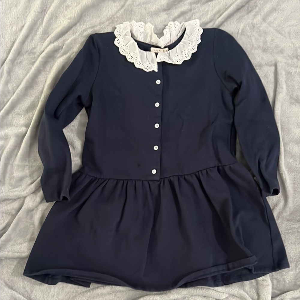 Copper Key Midnight Blue Dress with Ivory Lace Collar